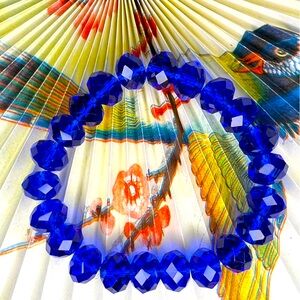 Beaded Stretch Bracelet, Blue Faceted Acrylic, approx 6 inch dia inside